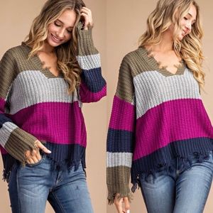 New Heavy Distressed Chunky Knit Sweater Orchid